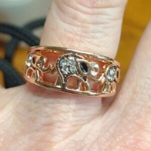 New Rose Gold Tone Lucky‎ Elephant Ring Sz 8 Rhinestones Pachyderm Animal Mammal